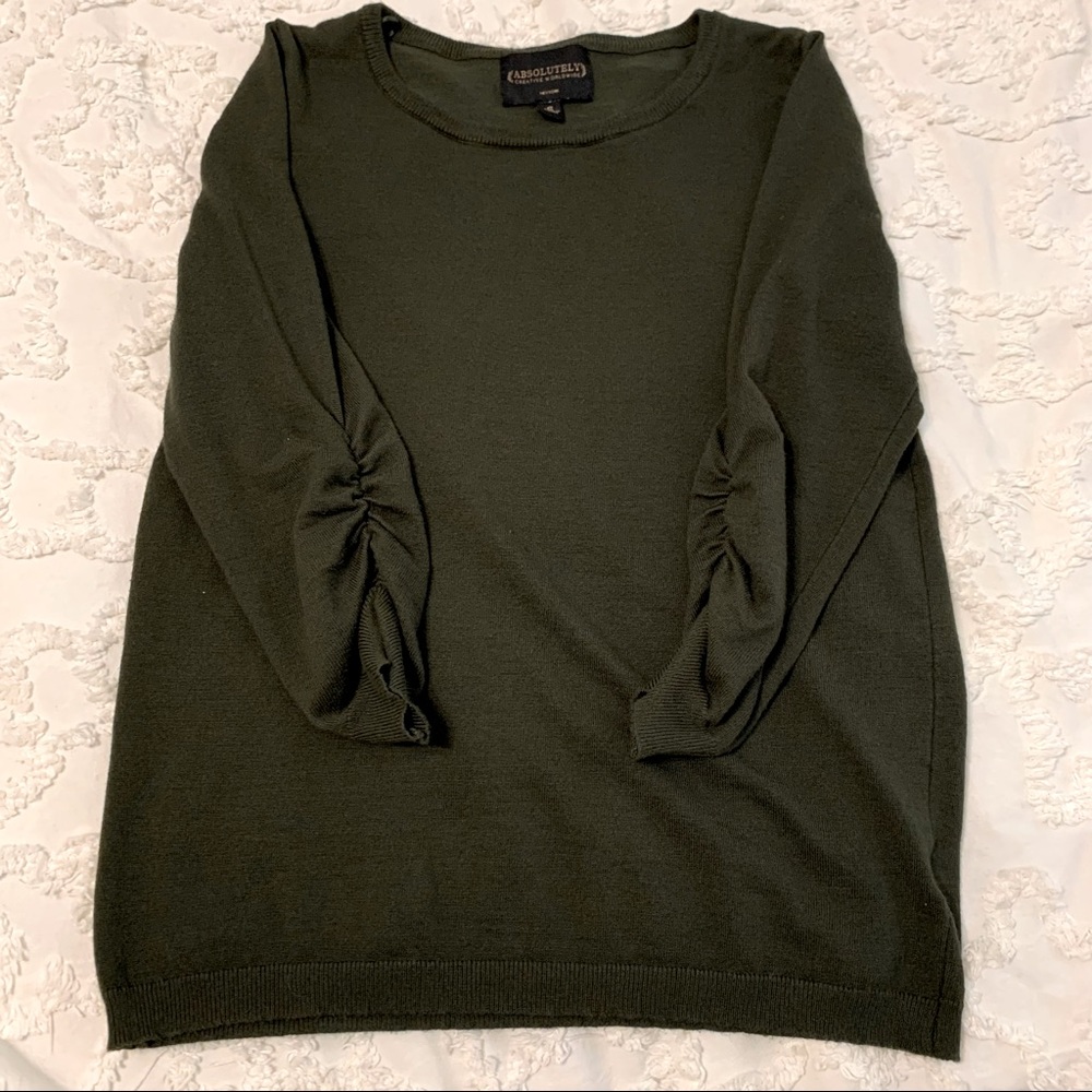 Olive green ruched sleeve sweater Size Small
